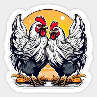 White roosters with red crests Sticker